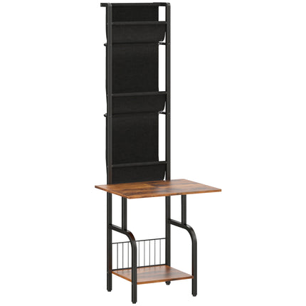 Vinyl Record Player Stand Record Storage with Player Stand Oxford Fabric Pockets Bottom Shelf Rustic Brown and Black