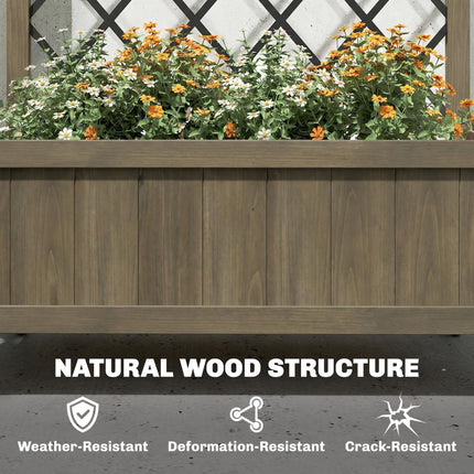 Raised Garden Bed with Metal Trellis, Wooden Elevated Planter Box w/Lockable Wheels, Outdoor Raised Planter, Carbonised