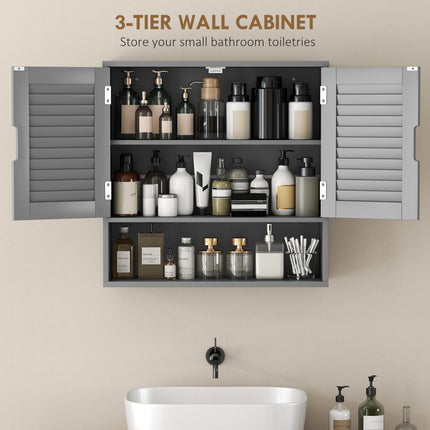 Bathroom Cabinet, Wall Mounted Storage Cabinet with Adjustable Shelves, 60 x 20 x 60 cm, Grey