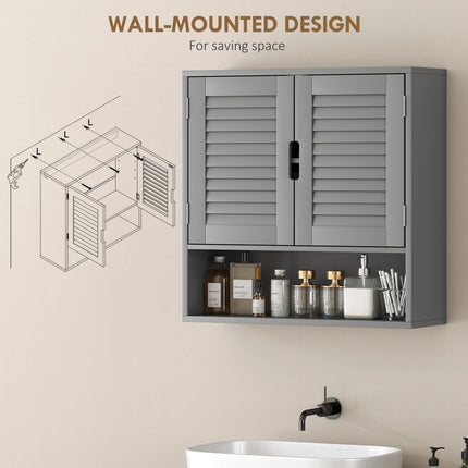 Bathroom Cabinet, Wall Mounted Storage Cabinet with Adjustable Shelves, 60 x 20 x 60 cm, Grey