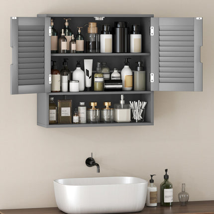 Bathroom Cabinet, Wall Mounted Storage Cabinet with Adjustable Shelves, 60 x 20 x 60 cm, Grey