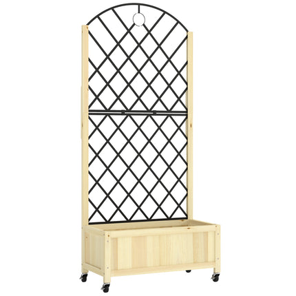 Raised Garden Bed with Metal Trellis, Wooden Elevated Planter Box with Lockable Wheels, Outdoor Raised Planter, Natural