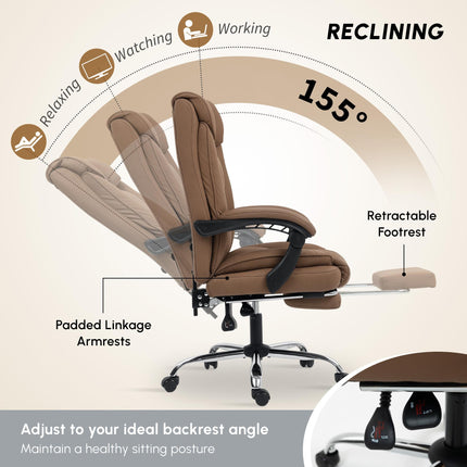 155° Reclining Faux Leather Swivel Office Chair - Brown