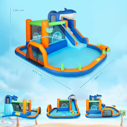 Inflatable Bouncy Castle for Kids, Sharks Theme Jumping Bounce House with Slide, Climbing Wall for Indoor Outdoor
