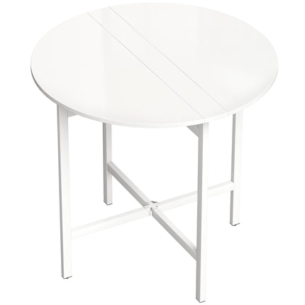 Collapsible Drop Leaf Table, Folding Dining Table for Small Spaces, Extendable Kitchen Table with Steel Frame, White