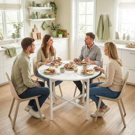 Collapsible Drop Leaf Table, Folding Dining Table for Small Spaces, Extendable Kitchen Table with Steel Frame, White