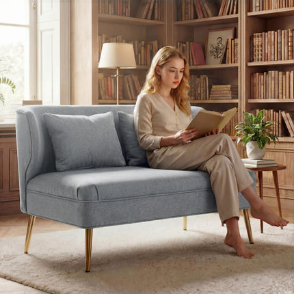 2 Seater Sofa, Linen-look Fabric Small Sofa with Wing Back, Thick Seat, Metal Legs, Light Grey