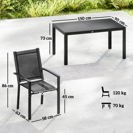 Seven-Piece Garden Dining Set, with Plastic Wood-Top Table - Black