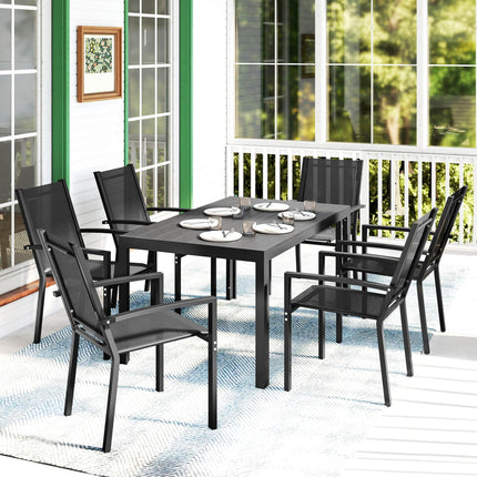 Seven-Piece Garden Dining Set, with Plastic Wood-Top Table - Black