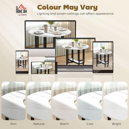 Folding Dining Table, Drop Leaf Table with Open Shelf, Rolling Kitchen Table for Dining Room, Small Spaces, White Marble
