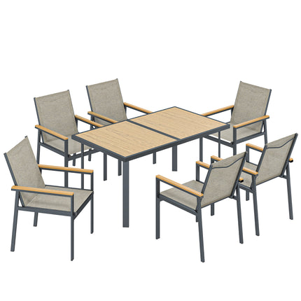 Seven-Piece Metal Garden Dining Set, with Glass-Top Table - Khaki