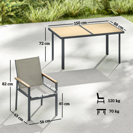 Seven-Piece Metal Garden Dining Set, with Glass-Top Table - Khaki