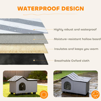 Outdoor Cat House, Weather Resistant Feral Cat Cave with Elevated Base and Cushion for Winter, Grey