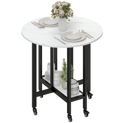 Folding Dining Table, Drop Leaf Table with Open Shelf, Rolling Kitchen Table for