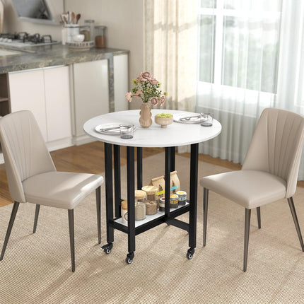 Folding Dining Table, Drop Leaf Table with Open Shelf, Rolling Kitchen Table for