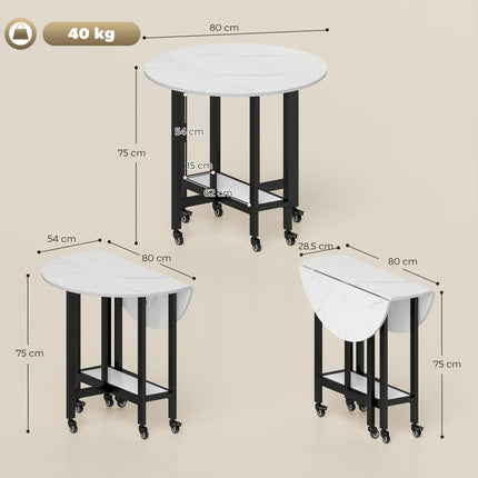 Folding Dining Table, Drop Leaf Table with Open Shelf, Rolling Kitchen Table for