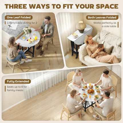 Folding Dining Table, Drop Leaf Table with Open Shelf, Rolling Kitchen Table for
