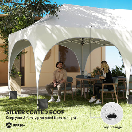 3 x 6m Pop Up Gazebo Shelter with Sides, 6 Sandbags, Peak Top Garden Party Tent Marquee with Carry Bag, Light Grey/White