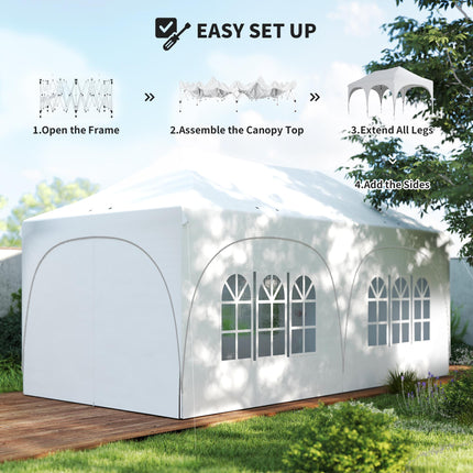 3 x 6m Pop Up Gazebo Shelter with Sides, 6 Sandbags, Peak Top Garden Party Tent Marquee with Carry Bag, Light Grey/White