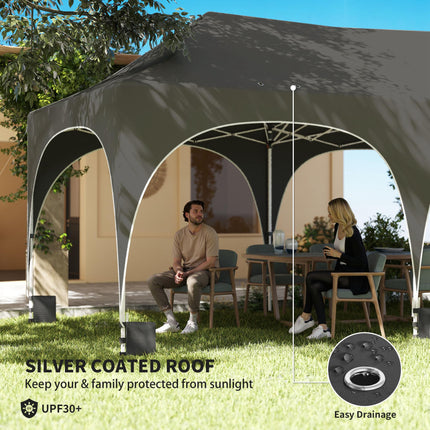 3 x 6m Pop Up Gazebo Shelter with Sides, 6 Sandbags, Peak Top Garden Party Tent Marquee with Carry Bag, Dark Grey