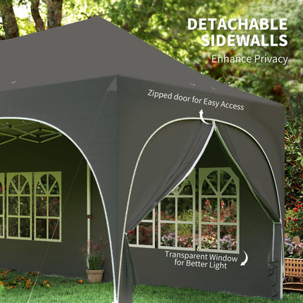 3 x 6m Pop Up Gazebo Shelter with Sides, 6 Sandbags, Peak Top Garden Party Tent Marquee with Carry Bag, Dark Grey