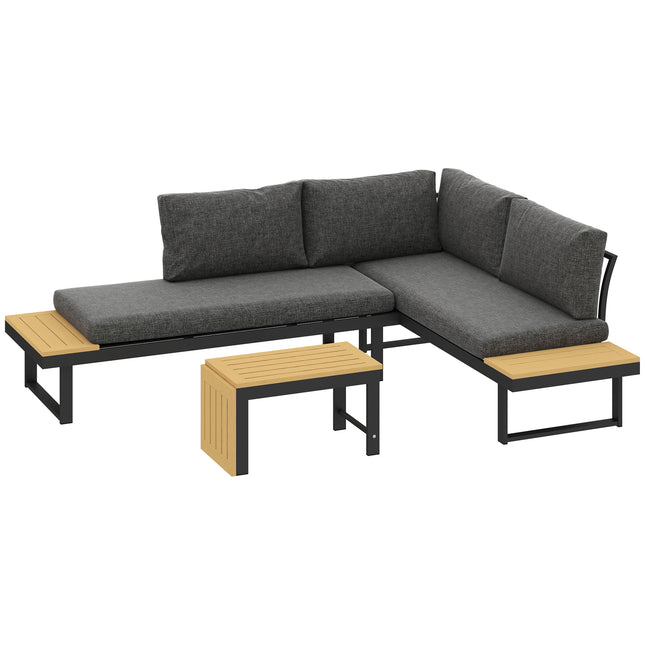 4 Seater L Shaped Aluminium Sectional Garden Furniture Set with 2 Loveseats and