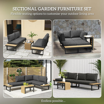 4 Seater L Shaped Aluminium Sectional Garden Furniture Set with 2 Loveseats and