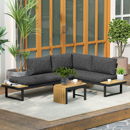 4 Seater L Shaped Aluminium Sectional Garden Furniture Set with 2 Loveseats and