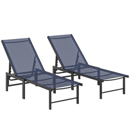 Set of Two Reclining Sun Loungers - Dark Blue