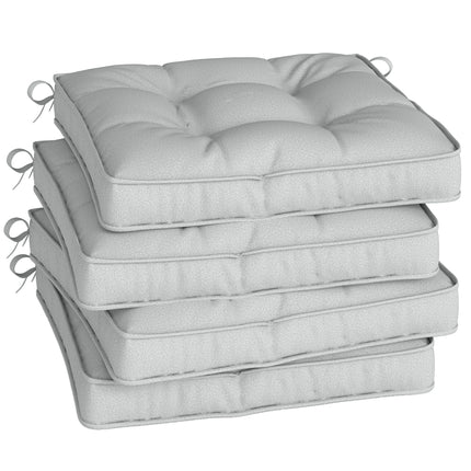 Outsunny Set of 4 Garden Seat Cushion with Ties, 42 x 42cm Replacement Dining Chair Seat Pad, Light Grey