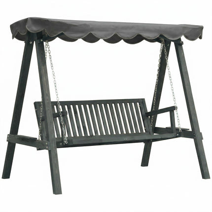 3 Seater Garden Swing Seat with Canopy, Wooden Swing Chair, Outdoor Hammock Bench for Balcony Patio Porch, Grey
