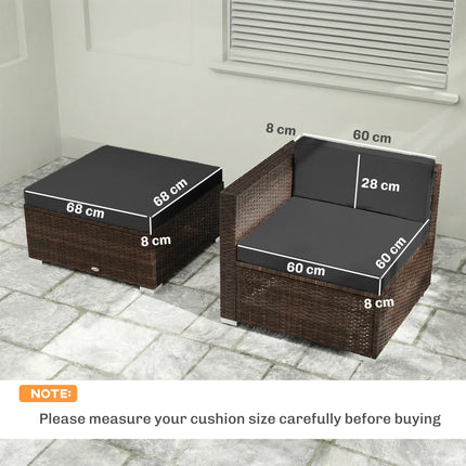 7-Piece Patio Furniture Cushions, Outdoor Loveseat Cushion with Removable Covers for Rattan Furniture, 60x60 cm, Black