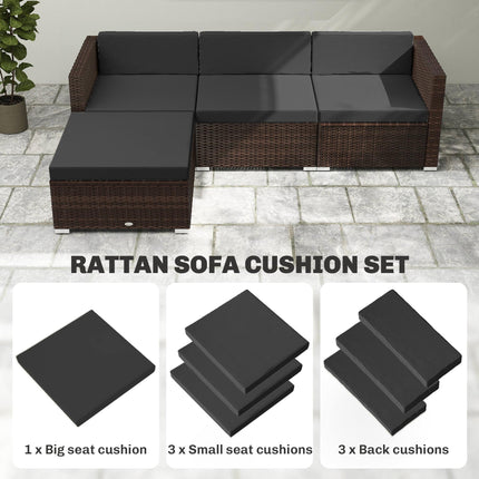 7-Piece Patio Furniture Cushions, Outdoor Loveseat Cushion with Removable Covers for Rattan Furniture, 60x60 cm, Black
