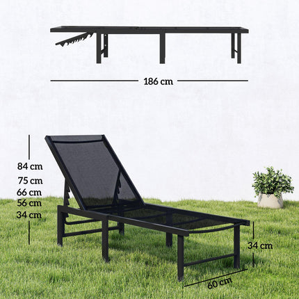 Reclining Sun Lounger - Black
