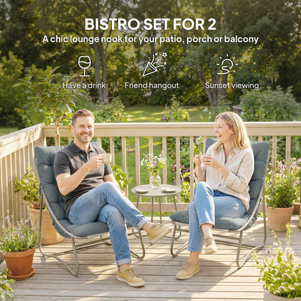 3 Piece Garden Bistro Set, Round Outdoor Bistro Table and Chairs Set for 2 with