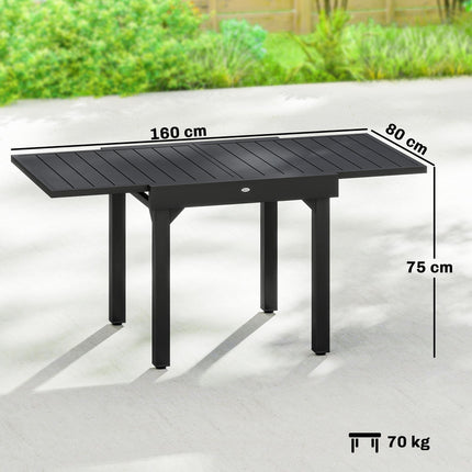 Expandable Patio Dining Table for 4-6 People, 80-160 cm Aluminium Extendable Outdoor Patio Table with Slatted Top, Black