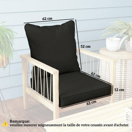 Seat and Back Padded Cushion Set, CUSHION ONLY - Black
