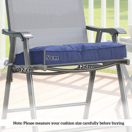 Garden Seat Cushion with Ties, 42 x 42cm Replacement Dining Chair Seat Pad, Dark Blue