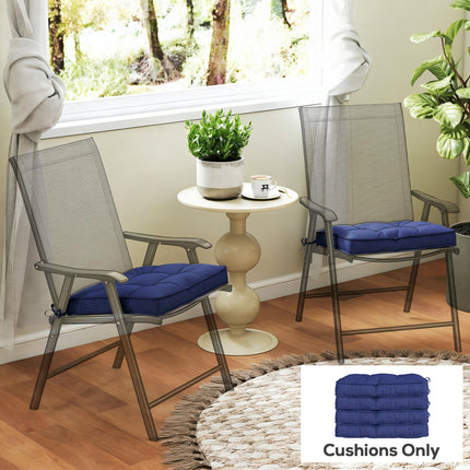 Garden Seat Cushion with Ties, 42 x 42cm Replacement Dining Chair Seat Pad, Dark Blue