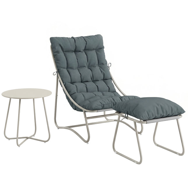 Bistro Set for Garden, 3 Piece Outdoor Table and Chair with Footstool and Remova
