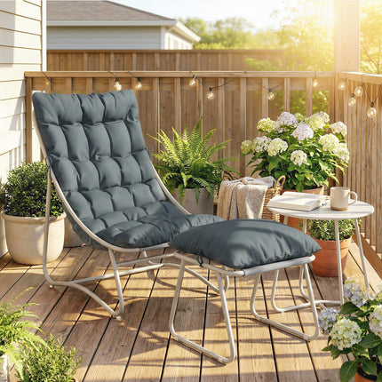 Bistro Set for Garden, 3 Piece Outdoor Table and Chair with Footstool and Remova