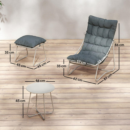 Bistro Set for Garden, 3 Piece Outdoor Table and Chair with Footstool and Remova