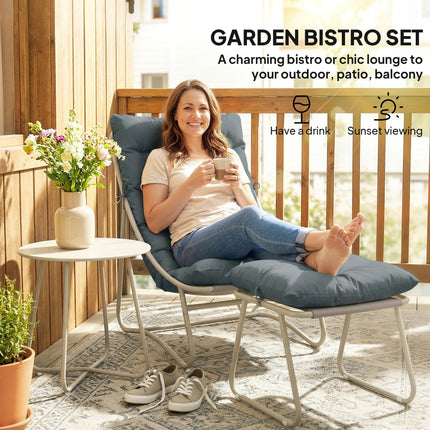 Bistro Set for Garden, 3 Piece Outdoor Table and Chair with Footstool and Remova
