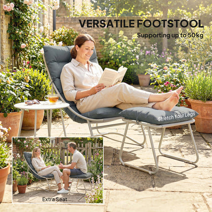 Bistro Set for Garden, 3 Piece Outdoor Table and Chair with Footstool and Remova