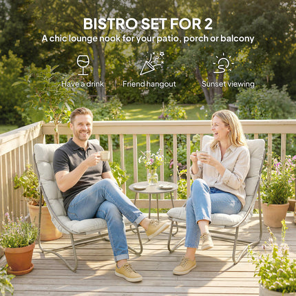 3 Piece Garden Bistro Set, Round Outdoor Bistro Table and Chairs Set for 2 with