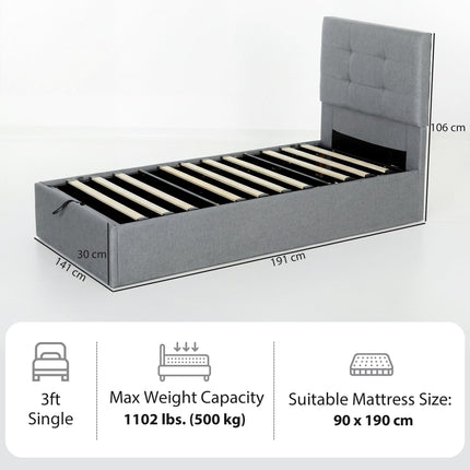 3ft Single Ottoman Bed with Gas Lift Storage - Grey