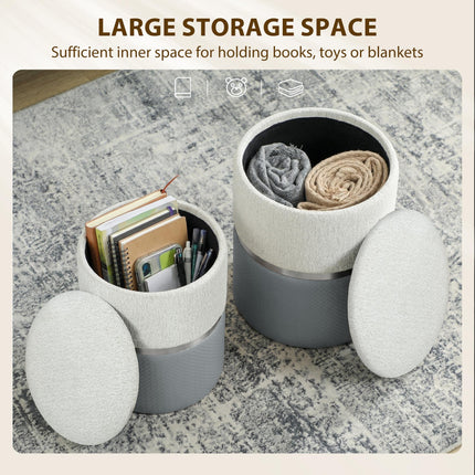 Nesting Round Ottoman with Storage Set of 2 - Cream/Grey