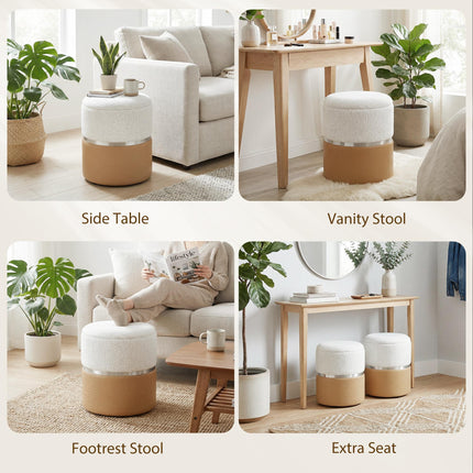 Nesting Round Ottoman with Storage Set of 2 - Cream/Brown