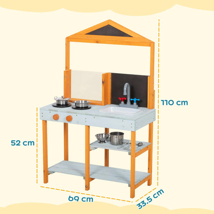 Mud Kitchen for Kids, Outdoor Wooden Play Kitchen with Sink, Stove, Cookware, Shelves, Pretend Play Toy for Ages 3-8