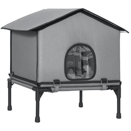 Outdoor Cat House, Waterproof Insulated Cat Kennel with Elevated Base, Foldable Feral Kitty Shelter for Kittens, Grey